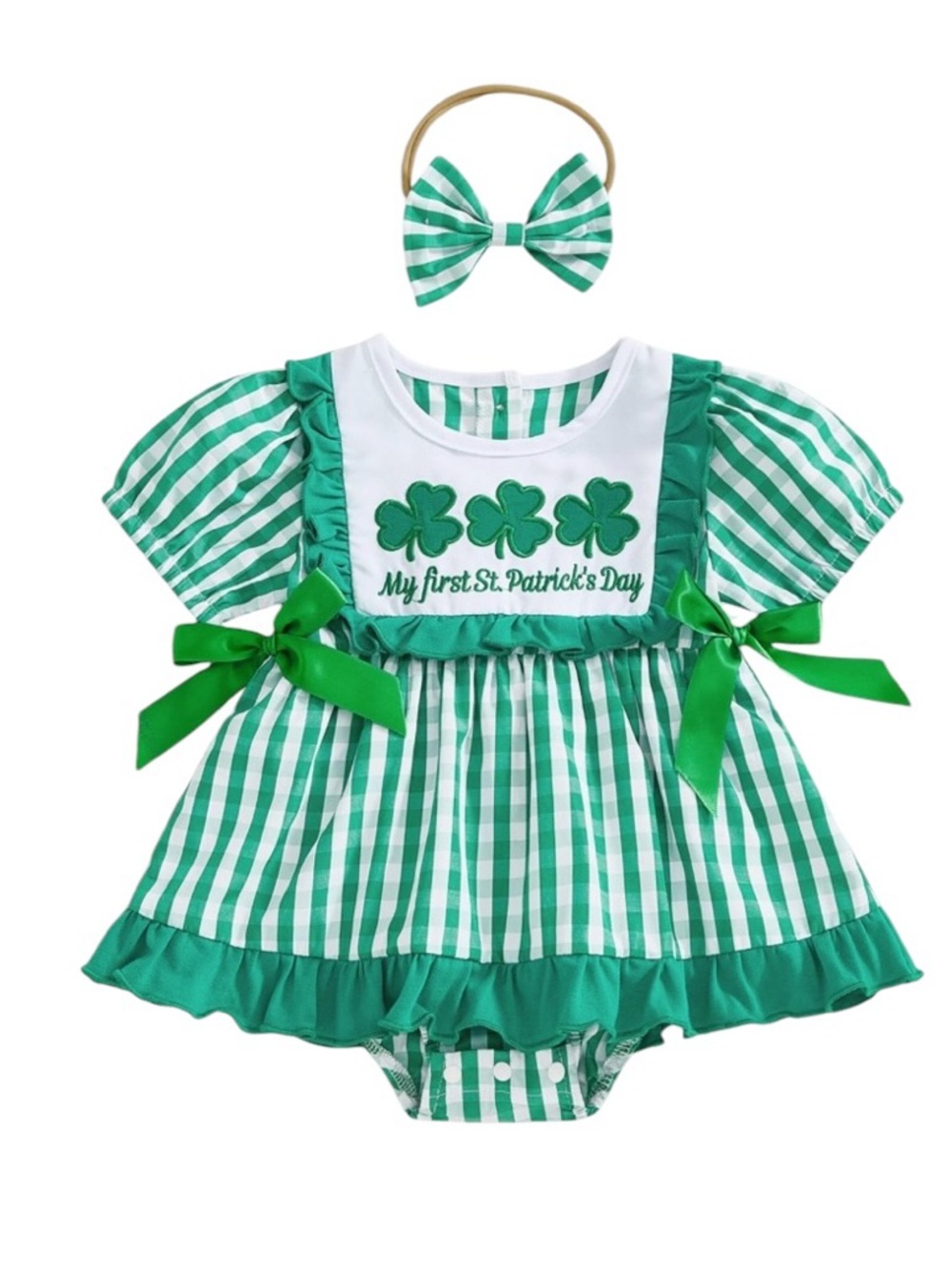 St. Patrick's Day Onesie Dress with Headband